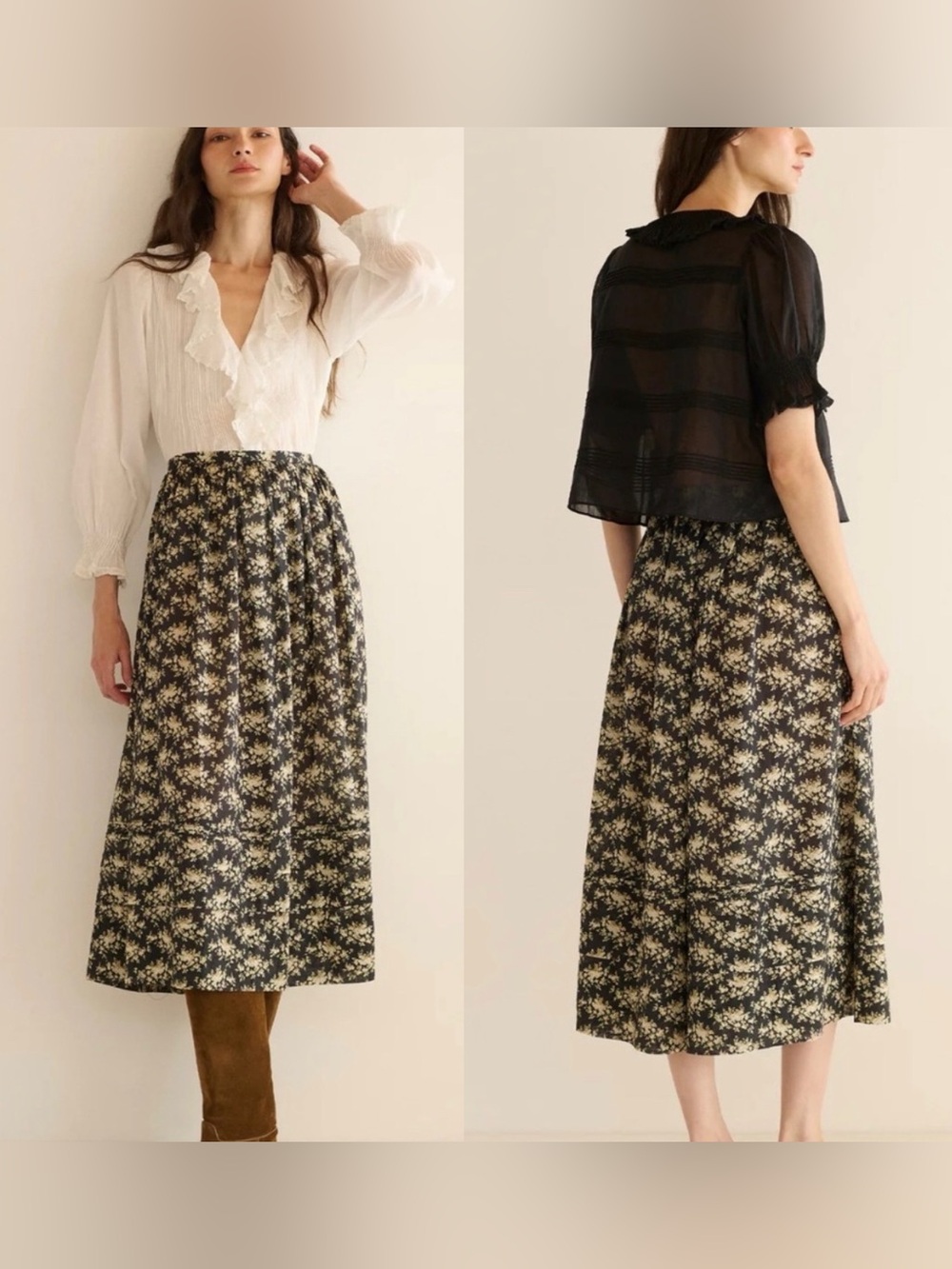 Doen Marcie Skirt Noir Rosier Floral